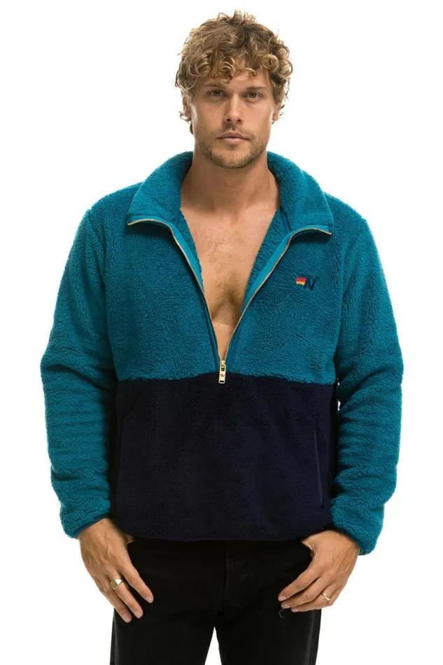 Teddy Unisex Half Zip Color Block Jacket 8211 Capri WomenMen Aviator Nation Teddy Jackets