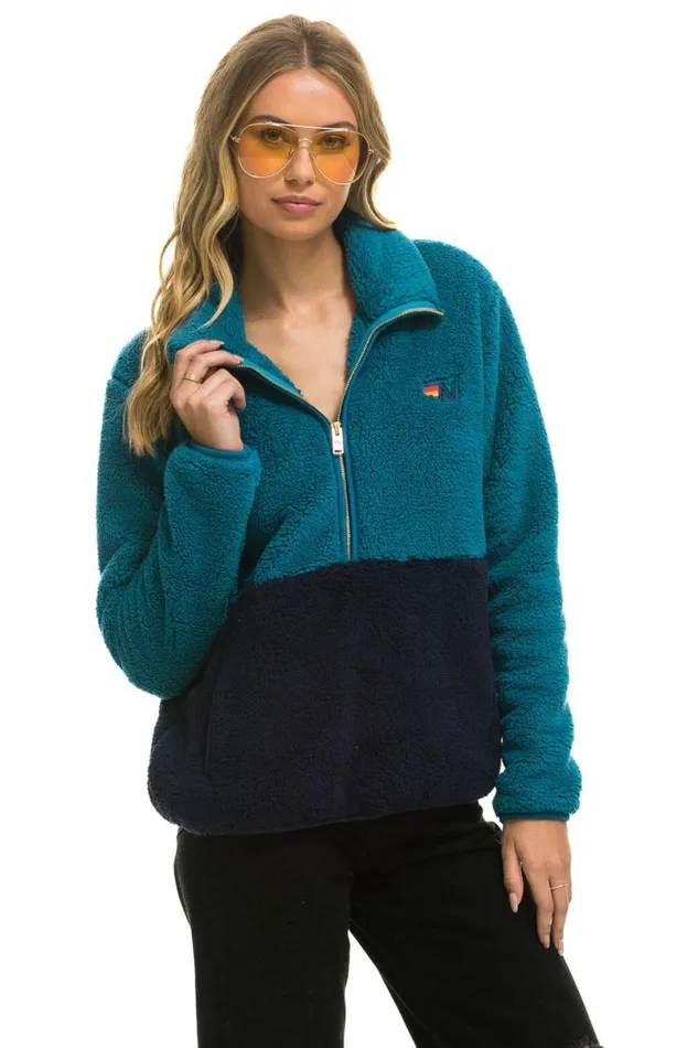 Teddy Unisex Half Zip Color Block Jacket 8211 Capri WomenMen Aviator Nation Teddy Jackets
