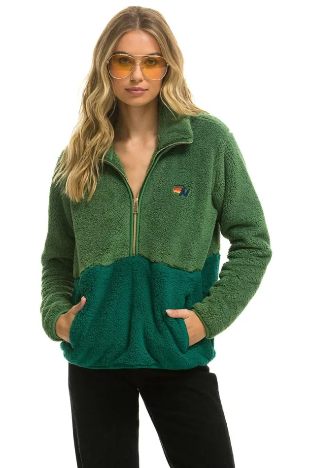 Teddy Unisex Half Zip Color Block Jacket 8211 Garden Green WomenMen Aviator Nation Teddy Jackets Teddy Unisex Half Zip Color Block Jacket 8211 Garden Green WomenMen Aviator Nation Teddy Jackets