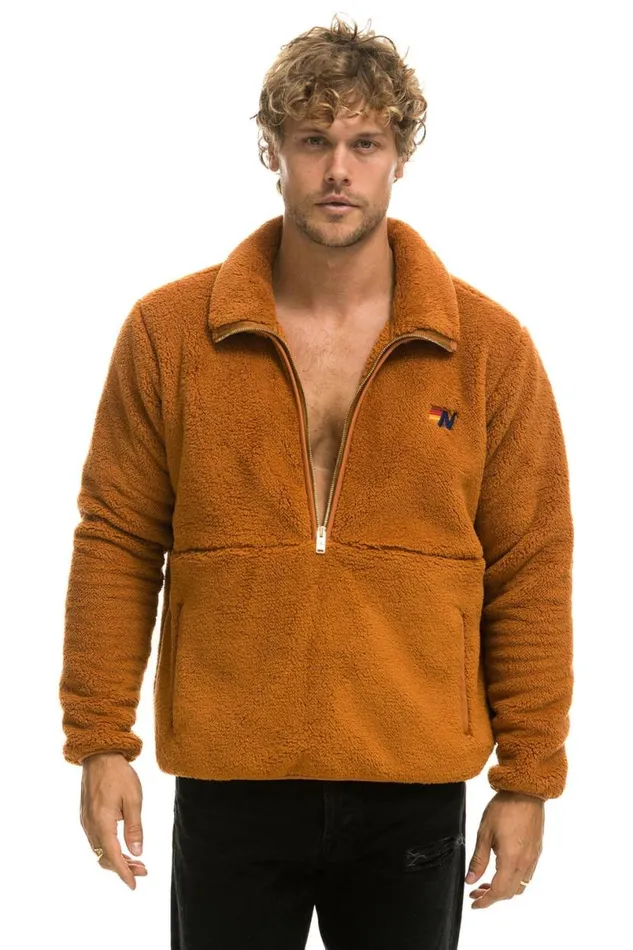 Teddy Unisex Half Zip Jacket 8211 Whiskey WomenMen Aviator Nation Teddy Jackets