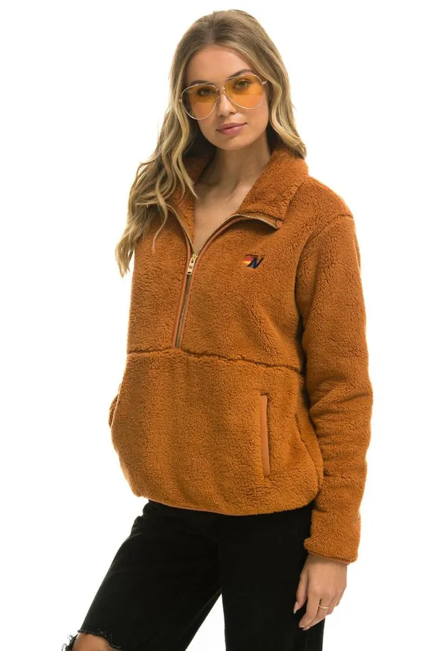 Teddy Unisex Half Zip Jacket 8211 Whiskey WomenMen Aviator Nation Teddy Jackets