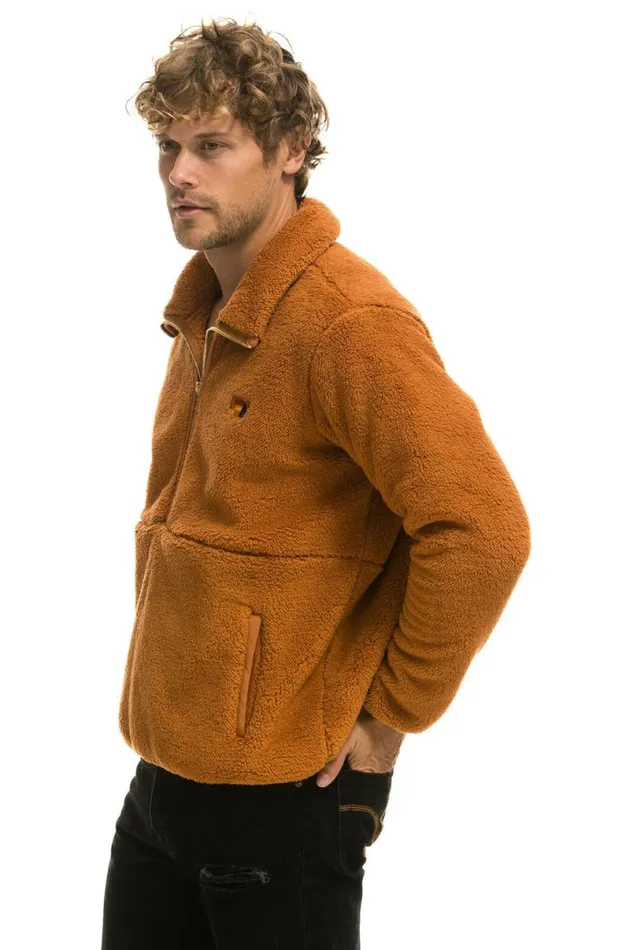 Teddy Unisex Half Zip Jacket 8211 Whiskey WomenMen Aviator Nation Teddy Jackets