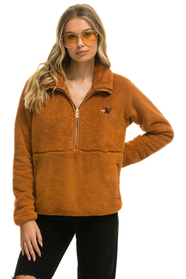 Teddy Unisex Half Zip Jacket 8211 Whiskey WomenMen Aviator Nation Teddy Jackets