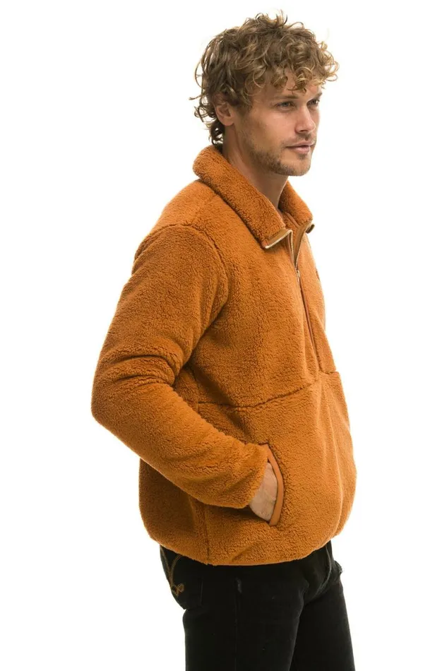 Teddy Unisex Half Zip Jacket 8211 Whiskey WomenMen Aviator Nation Teddy Jackets