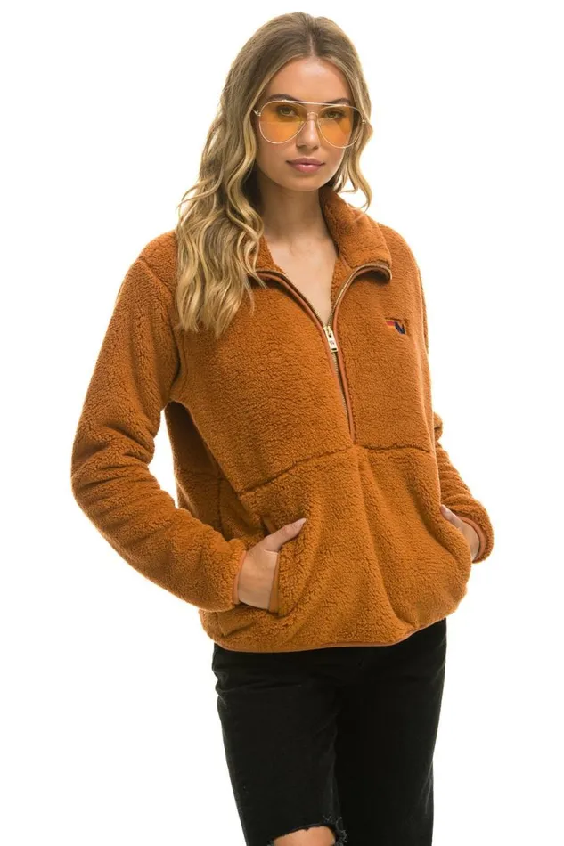 Teddy Unisex Half Zip Jacket 8211 Whiskey WomenMen Aviator Nation Teddy Jackets
