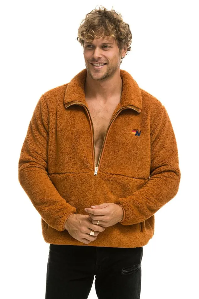 Teddy Unisex Half Zip Jacket 8211 Whiskey WomenMen Aviator Nation Teddy Jackets