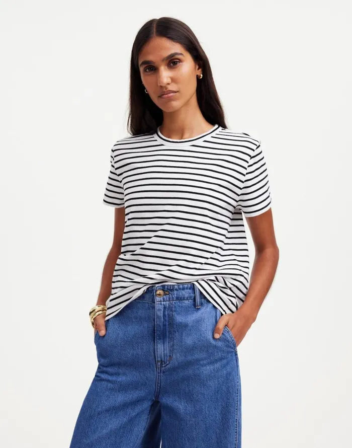 Tees Women Madewell Cotton Perfect Crewneck Tee Jet Black