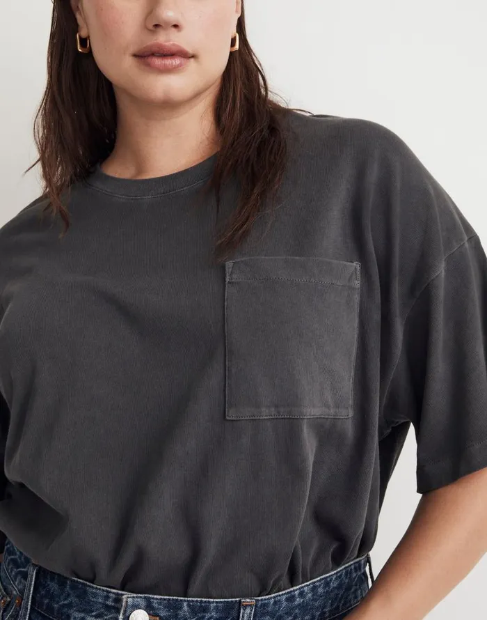 Tees Women Madewell GarmentDyed Oversized Pocket Tee Black Coal