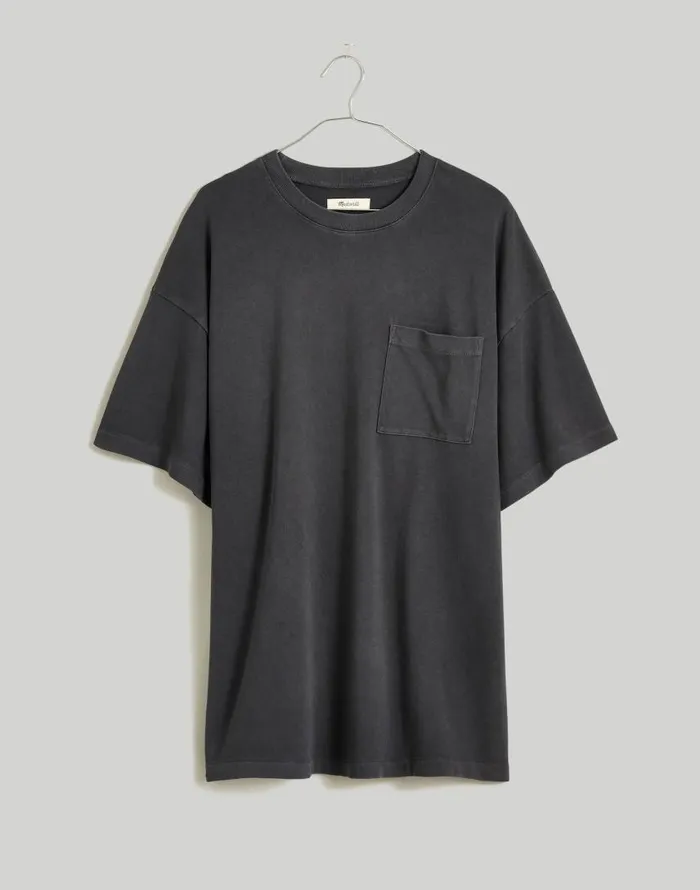 Tees Women Madewell GarmentDyed Oversized Pocket Tee Black Coal