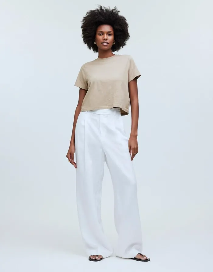 Tees Women Madewell Softfade Cotton BoxyCrop Tee Drill Khaki
