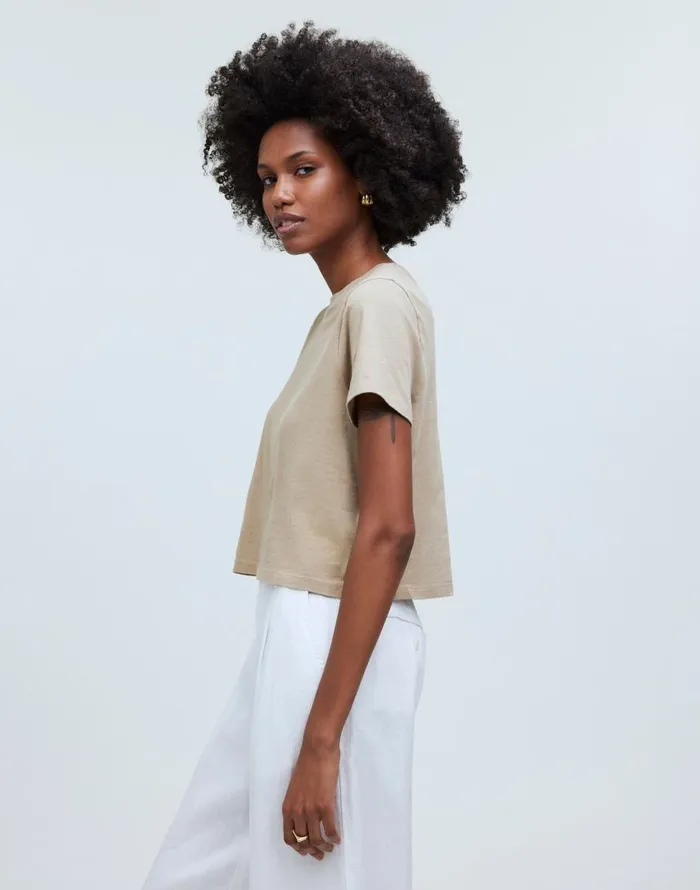 Tees Women Madewell Softfade Cotton BoxyCrop Tee Drill Khaki
