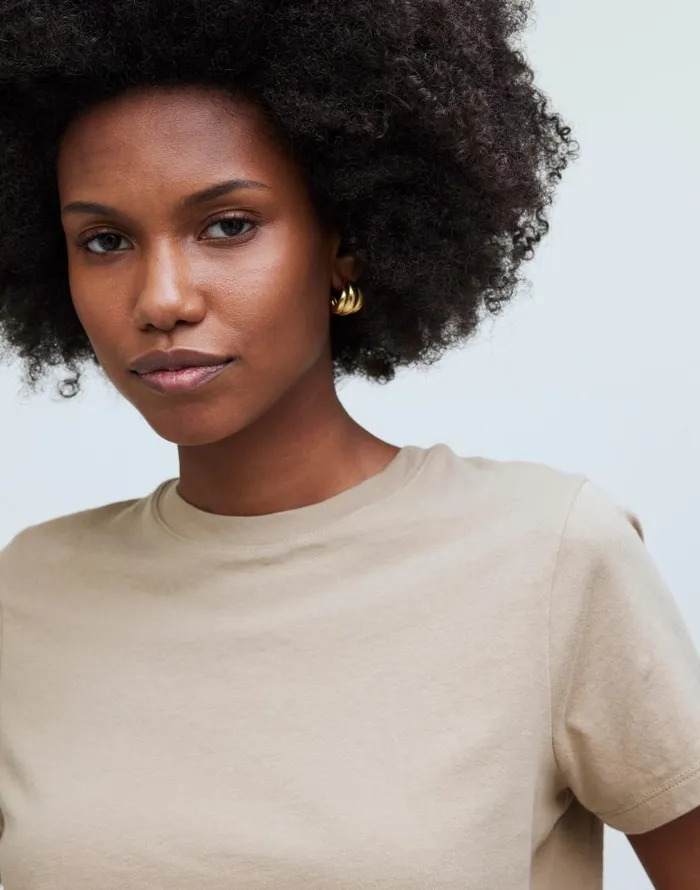 Tees Women Madewell Softfade Cotton BoxyCrop Tee Drill Khaki