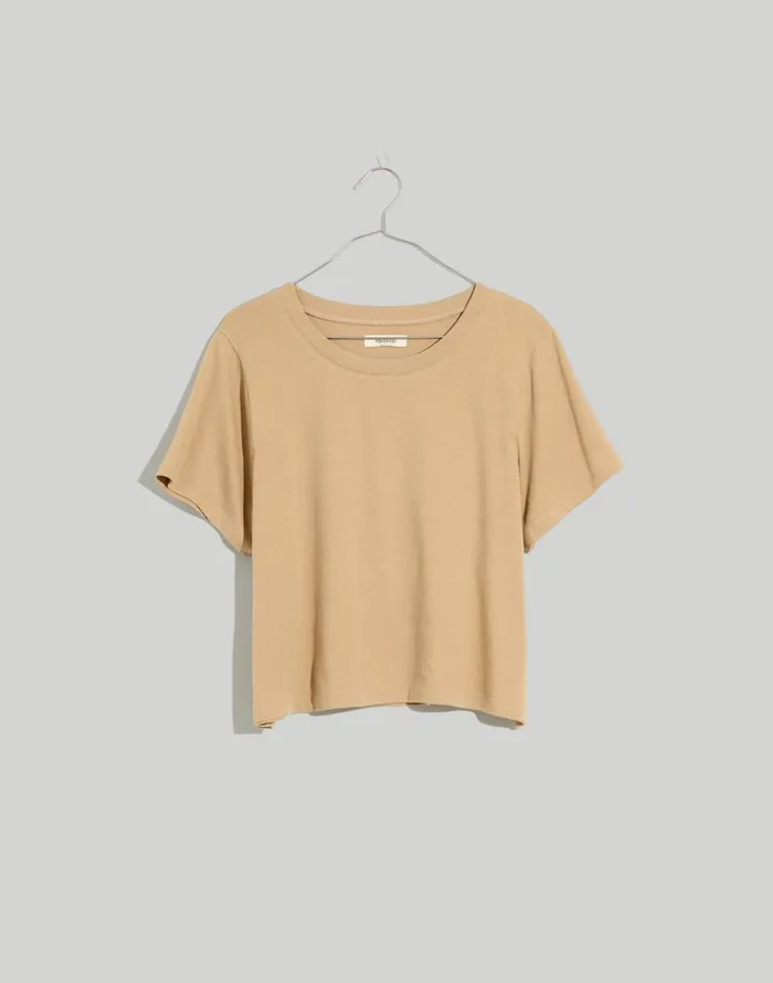 Tees Women Madewell Softfade Cotton BoxyCrop Tee Drill Khaki