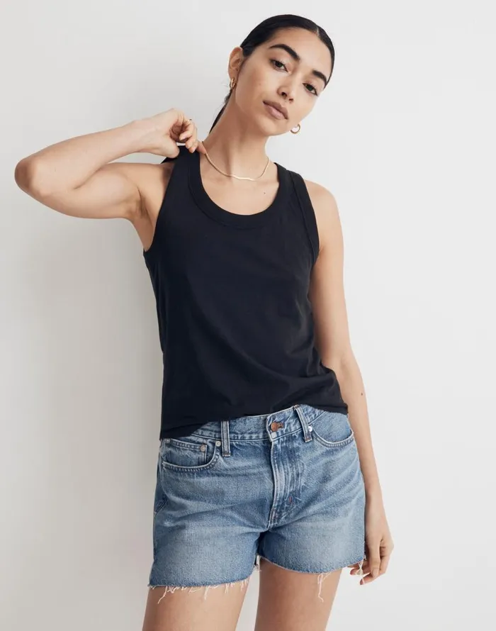 Tees Women Madewell Whisper Cotton Scoopneck Tank Top True Black