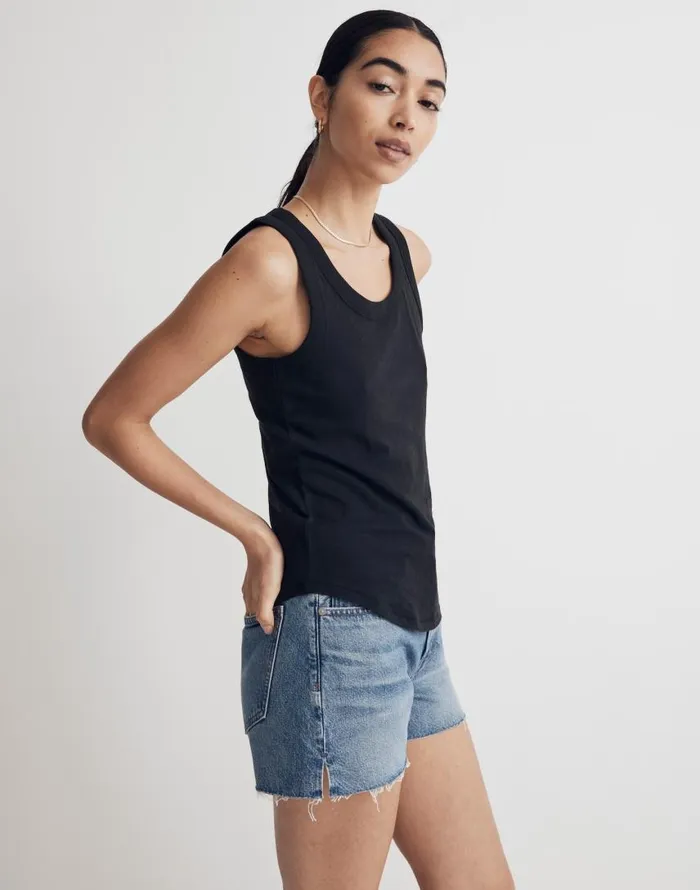 Tees Women Madewell Whisper Cotton Scoopneck Tank Top True Black