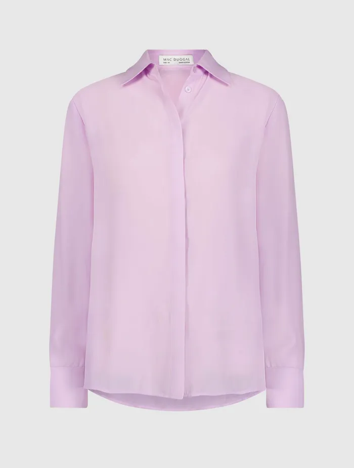 The Bentley Long Sleeve Button Up Georgette Blouse 8211 FINAL SALE Orchid Women Blouses and Tops Mac Duggal