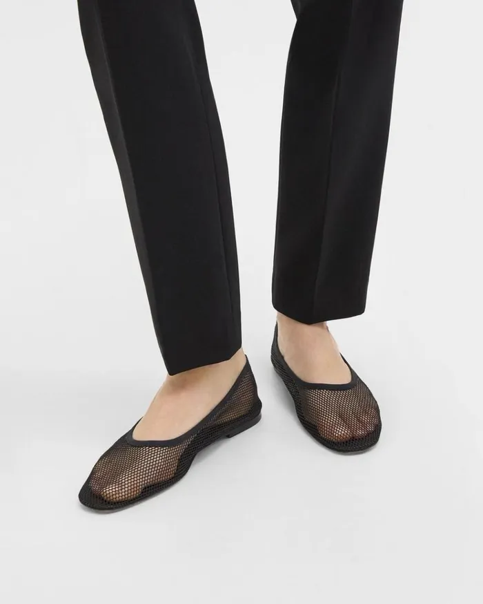 Theory Ballet Flat In Mesh Black Women Shoes