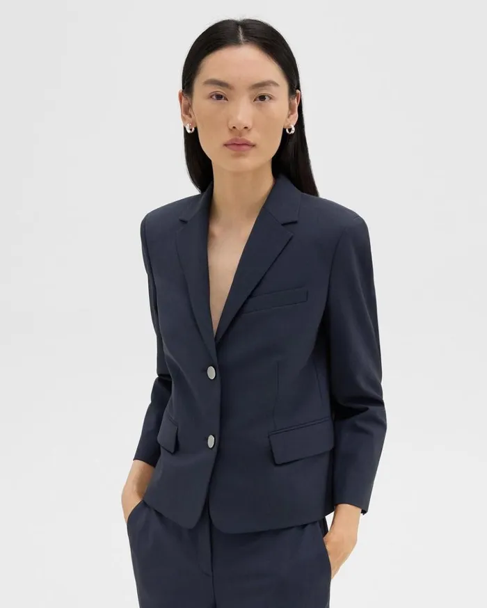 Theory Boxy Blazer In Good Wool Nocturne Navy Women Blazers Jackets