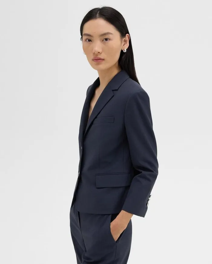 Theory Boxy Blazer In Good Wool Nocturne Navy Women Blazers Jackets