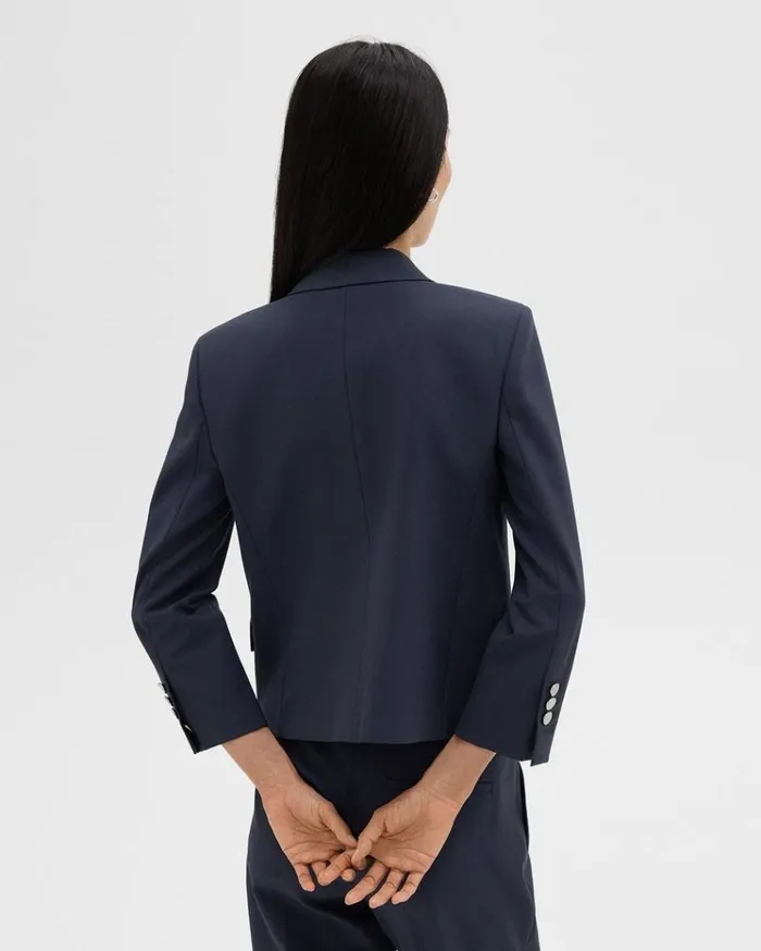 Theory Boxy Blazer In Good Wool Nocturne Navy Women Blazers Jackets