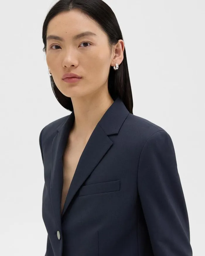 Theory Boxy Blazer In Good Wool Nocturne Navy Women Blazers Jackets