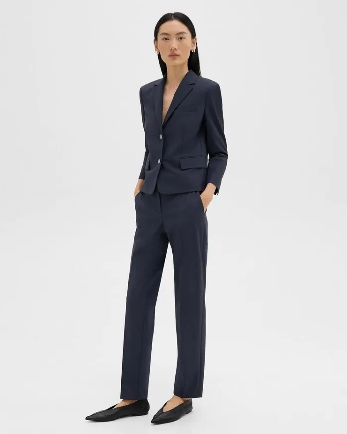 Theory Boxy Blazer In Good Wool Nocturne Navy Women Blazers Jackets