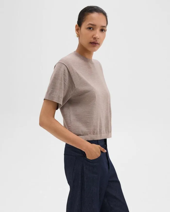 Theory Boxy Tee In Regal Wool Light Cinder Women TShirts Tank Tops