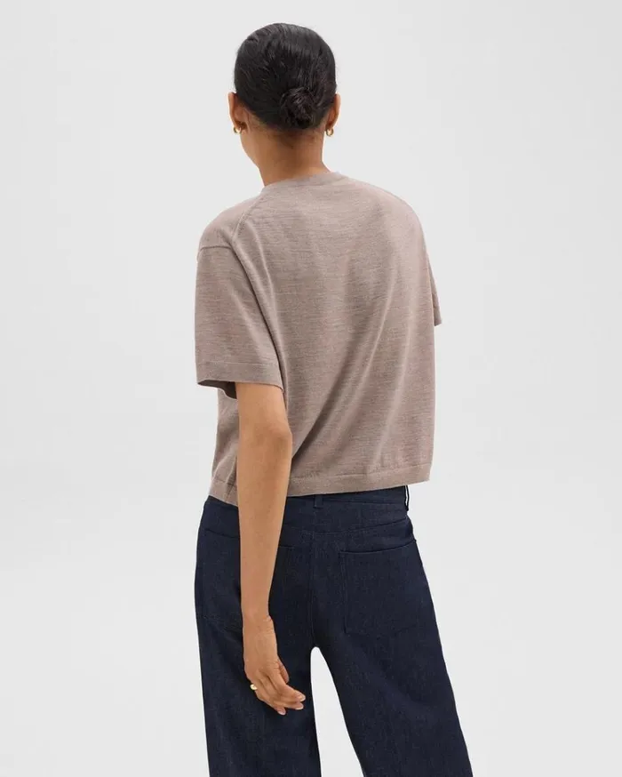 Theory Boxy Tee In Regal Wool Light Cinder Women TShirts Tank Tops