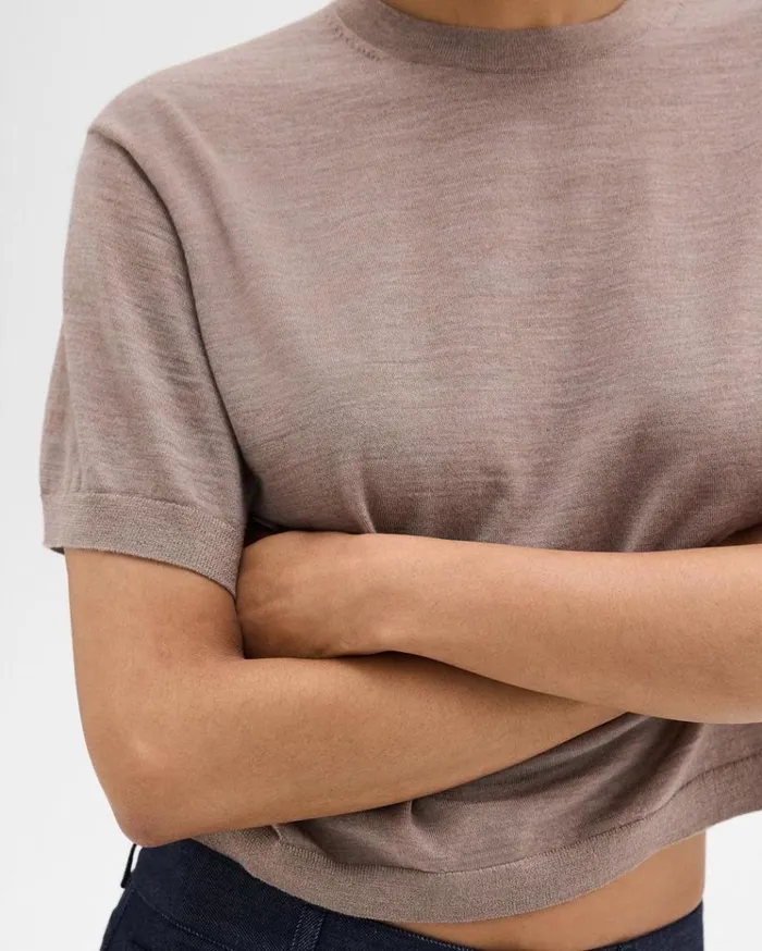 Theory Boxy Tee In Regal Wool Light Cinder Women TShirts Tank Tops