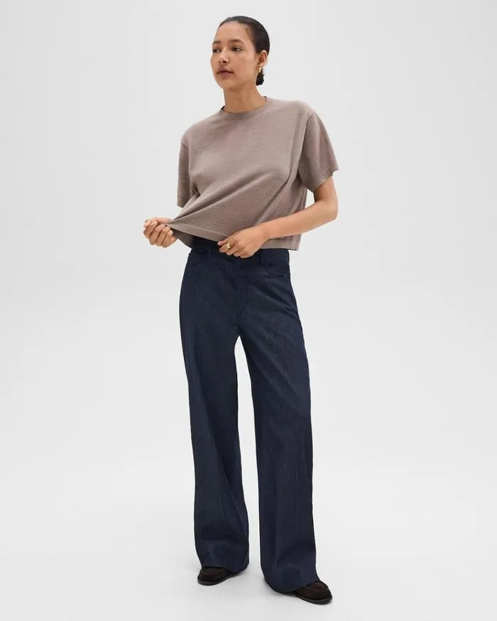 Theory Boxy Tee In Regal Wool Light Cinder Women TShirts Tank Tops