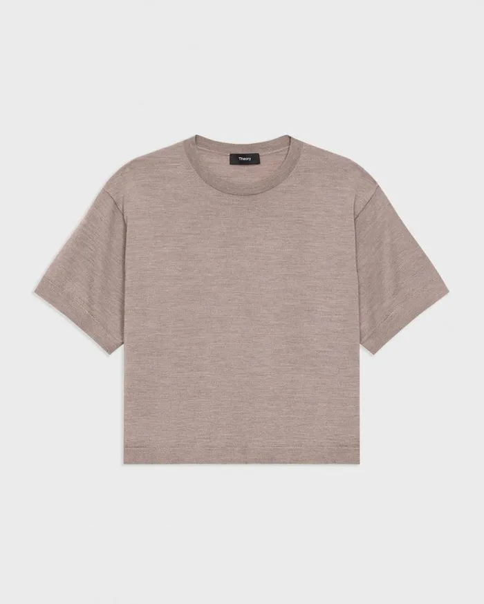 Theory Boxy Tee In Regal Wool Light Cinder Women TShirts Tank Tops