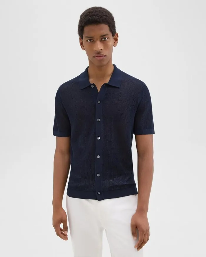 Theory Cairn ShortSleeve Shirt In Cotton Baltic Men Shirts
