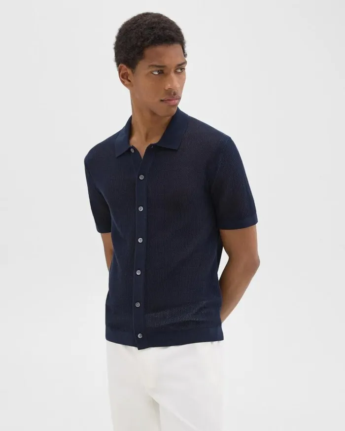 Theory Cairn ShortSleeve Shirt In Cotton Baltic Men Shirts Theory Cairn ShortSleeve Shirt In Cotton Baltic Men Shirts
