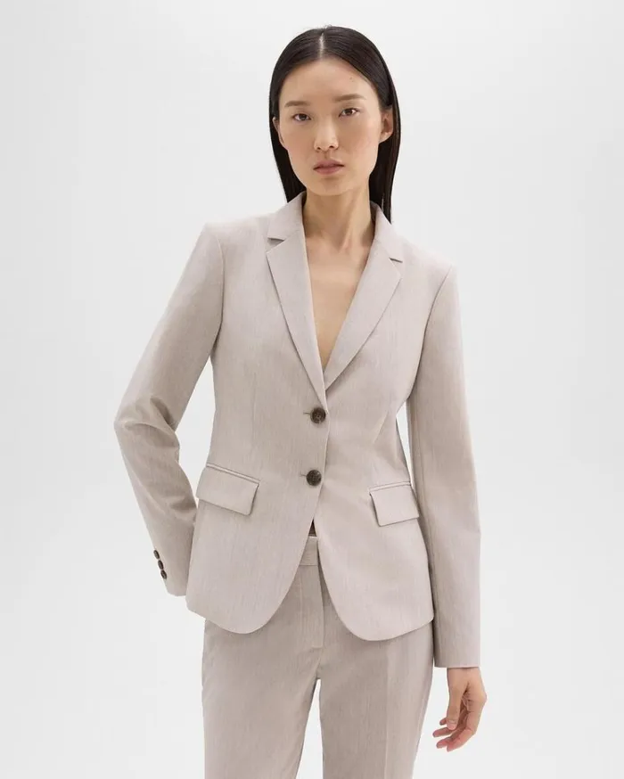 Theory Carissa Blazer In Good Wool Sand Melange Women Suits