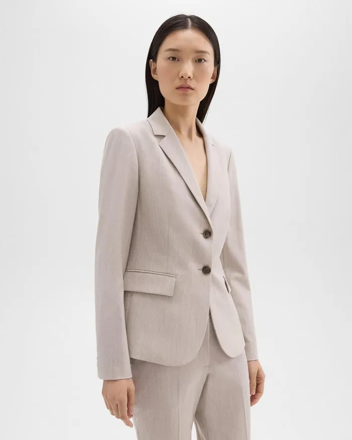 Theory Carissa Blazer In Good Wool Sand Melange Women Suits