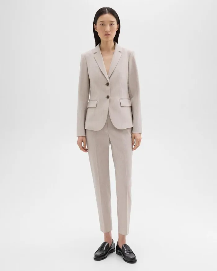 Theory Carissa Blazer In Good Wool Sand Melange Women Suits