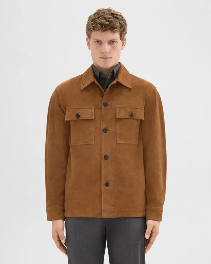 Theory Closson Military Jacket In Suede Teak Men Outerwear