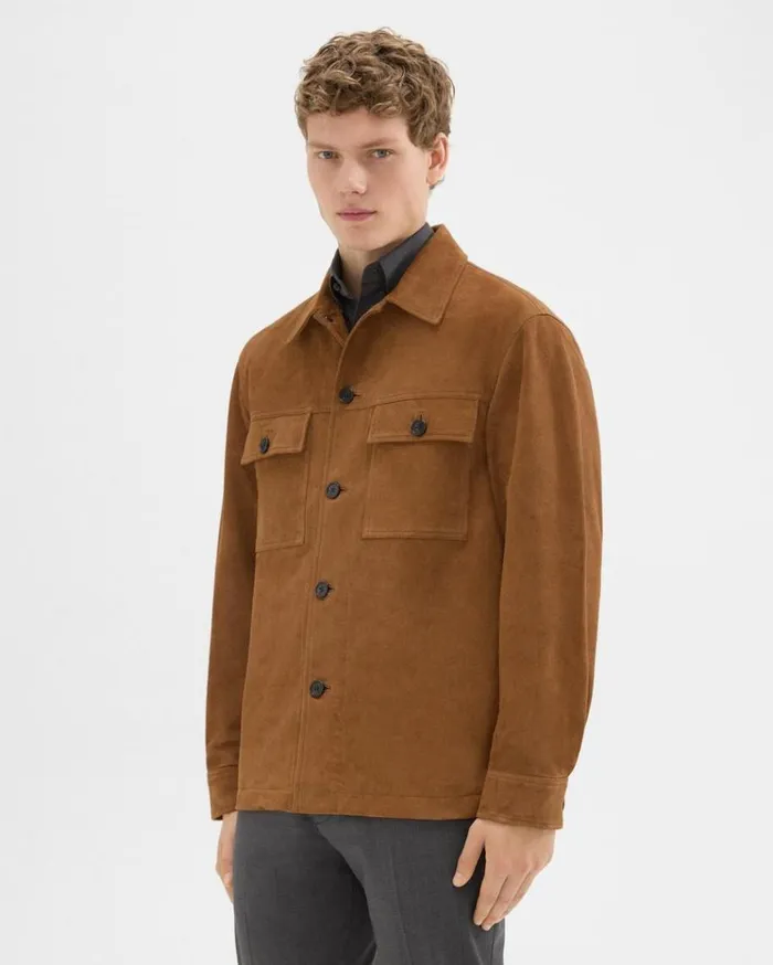 Theory Closson Military Jacket In Suede Teak Men Outerwear Theory Closson Military Jacket In Suede Teak Men Outerwear