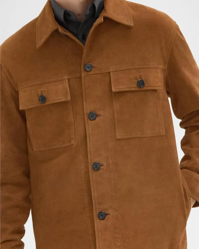 Theory Closson Military Jacket In Suede Teak Men Outerwear Theory Closson Military Jacket In Suede Teak Men Outerwear