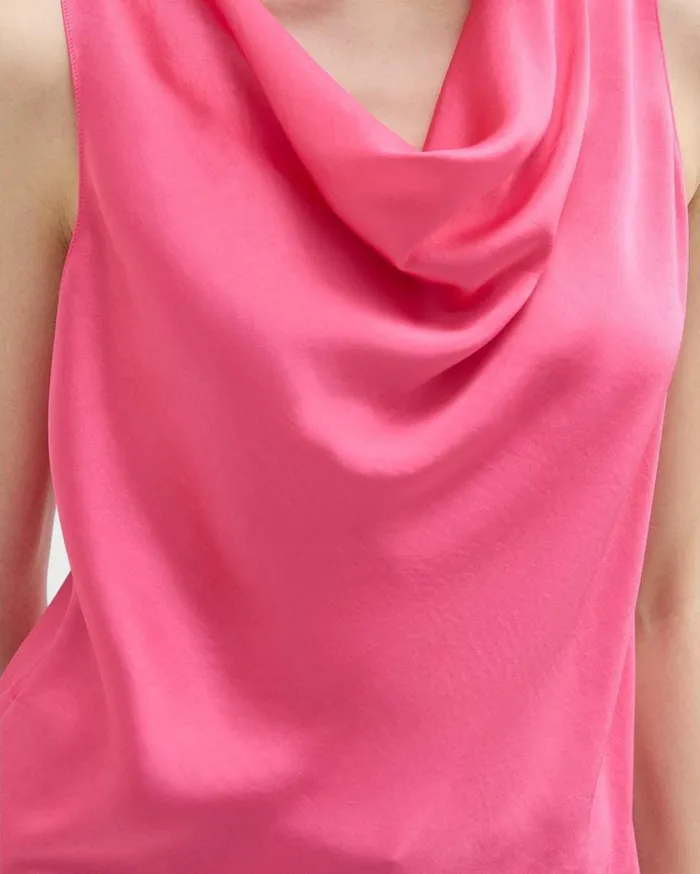 Theory Cowl Neck Top In Crushed Satin Pink Azalea Women Tops Theory Cowl Neck Top In Crushed Satin Pink Azalea Women Tops