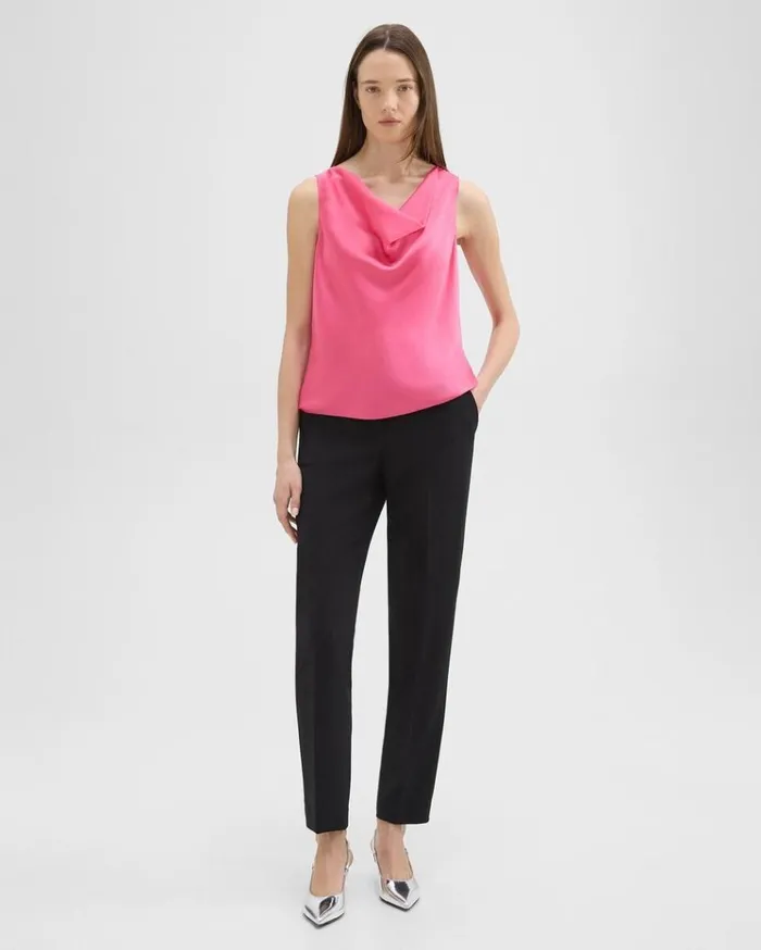 Theory Cowl Neck Top In Crushed Satin Pink Azalea Women Tops Theory Cowl Neck Top In Crushed Satin Pink Azalea Women Tops