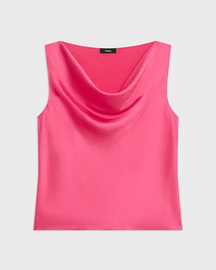 Theory Cowl Neck Top In Crushed Satin Pink Azalea Women Tops Theory Cowl Neck Top In Crushed Satin Pink Azalea Women Tops