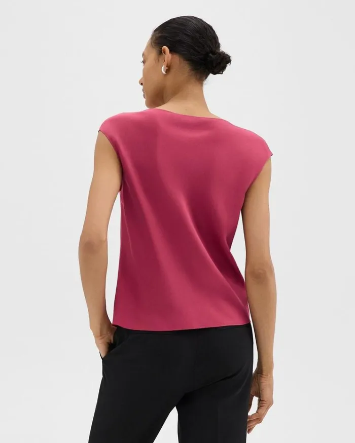 Theory Cowl Neck Top In Silk Georgette Deep Rose Women Tops
