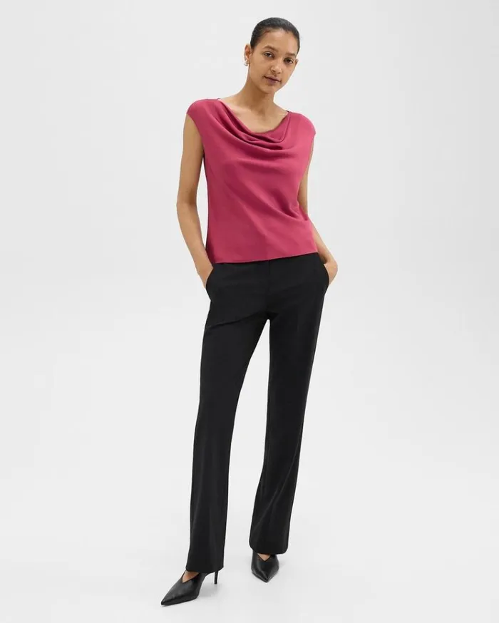Theory Cowl Neck Top In Silk Georgette Deep Rose Women Tops