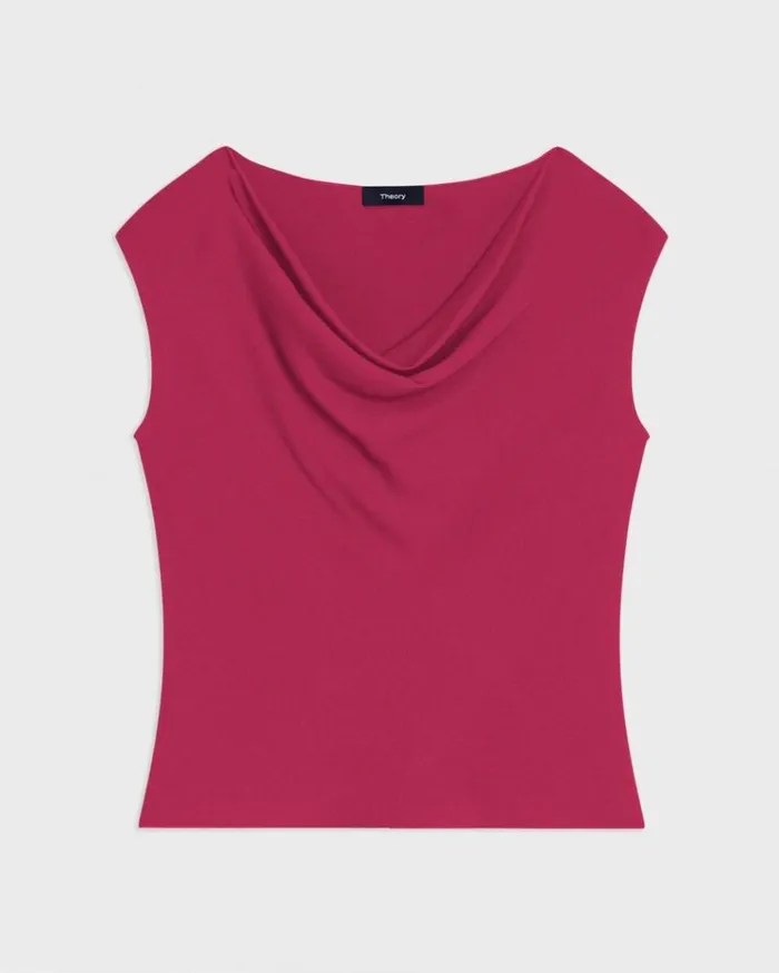 Theory Cowl Neck Top In Silk Georgette Deep Rose Women Tops