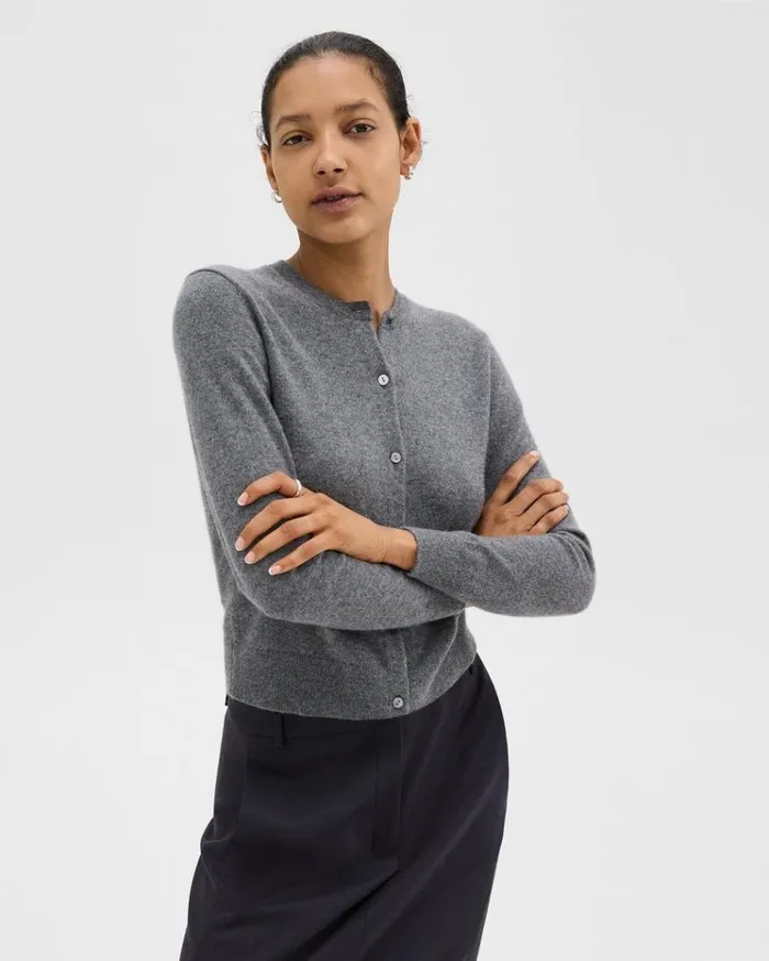 Theory Crewneck Cardigan In Cashmere Husky Women Sweaters Cardigans Theory Crewneck Cardigan In Cashmere Husky Women Sweaters Cardigans