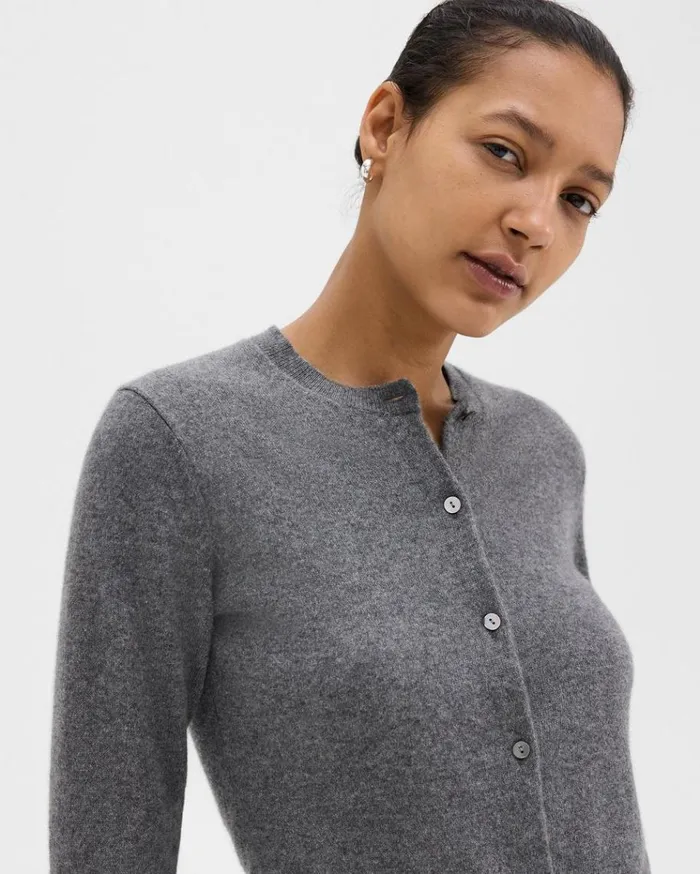 Theory Crewneck Cardigan In Cashmere Husky Women Sweaters Cardigans Theory Crewneck Cardigan In Cashmere Husky Women Sweaters Cardigans