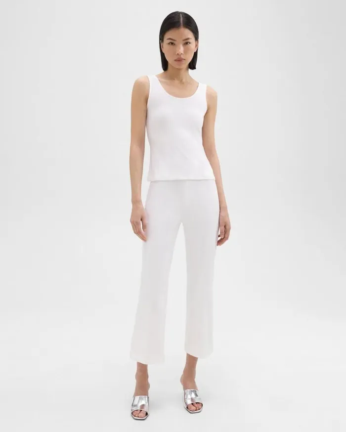 Theory Cropped Kick Pant In Stretch CottonBlend White Women Pants