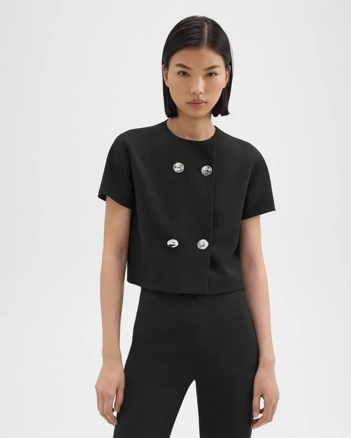Theory DoubleBreasted Crop Top In Crepe Black Women Tops