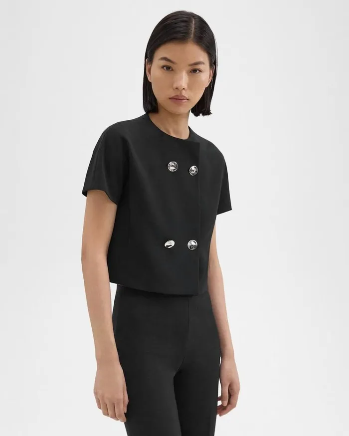 Theory DoubleBreasted Crop Top In Crepe Black Women Tops Theory DoubleBreasted Crop Top In Crepe Black Women Tops